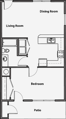1 Bedroom, 1 Bath Floor Plan
